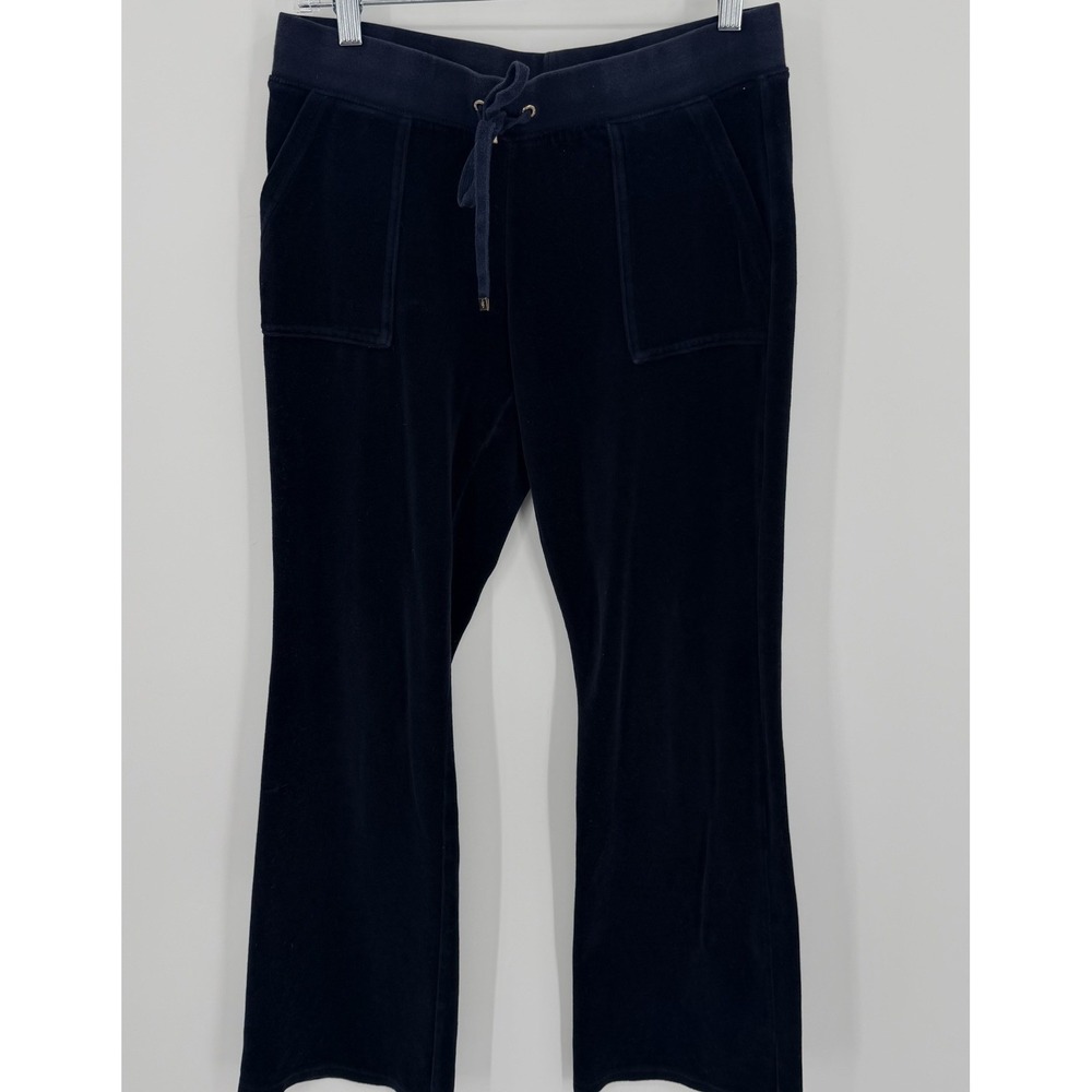 Juicy Couture Black Label M Navy Blue Velour Flare Track Pants Y2K Gold Buttons